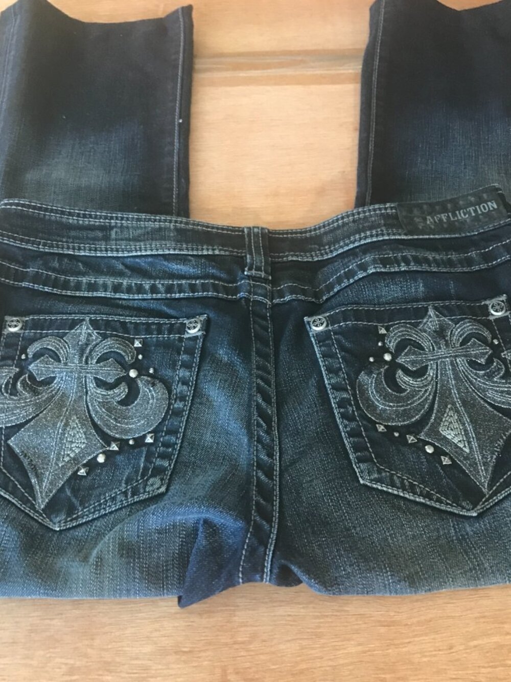 Affliction Buckle Black Premium Jade Jeans Women 32 Black Low Rise Studded 20127